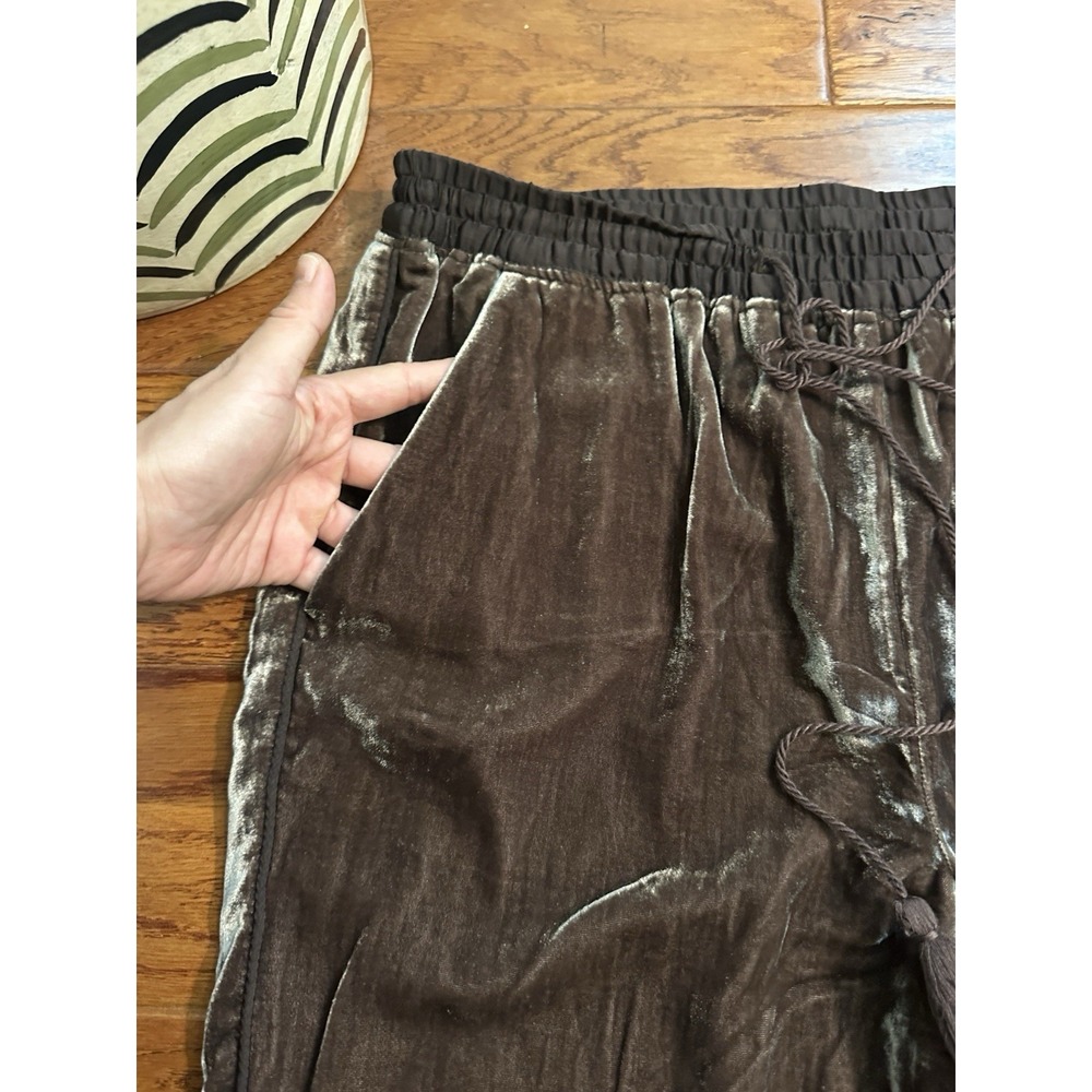 Anthropologie Elevenses Womens M Brown Velvet Pants Tassel Elastic Waist Jogger - Picture 4 of 13